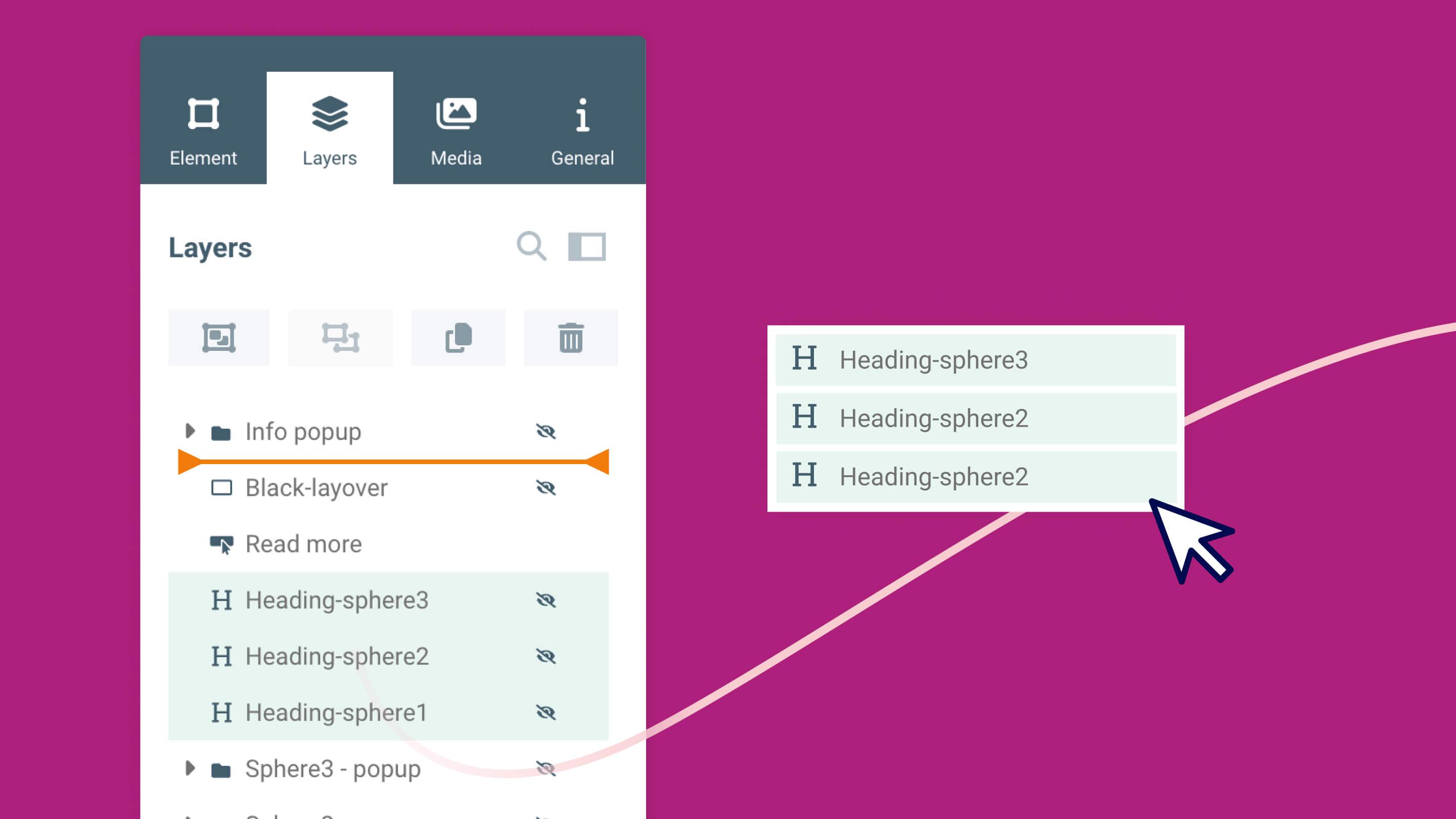 Drag multiple elements in the layer tree at once